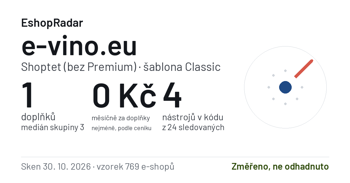 Sdílecí obrázek profilu e-vino.eu: doplňky, tarif a šablona e-shopu s datem skenu