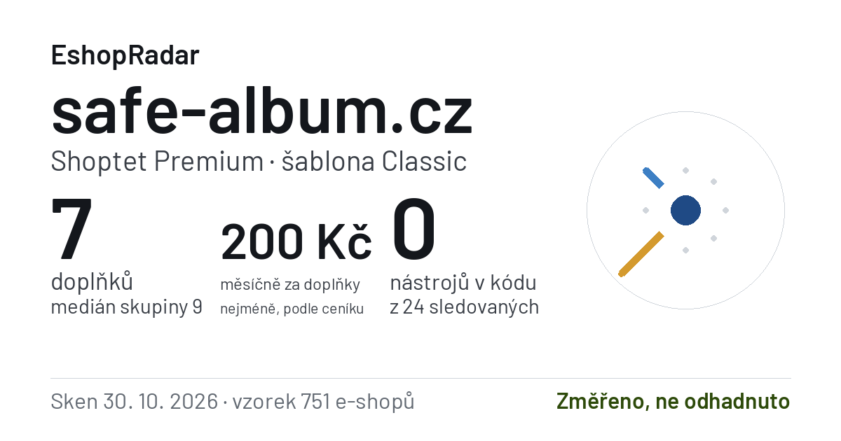 Sdílecí obrázek profilu safe-album.cz: doplňky, tarif a šablona e-shopu s datem skenu